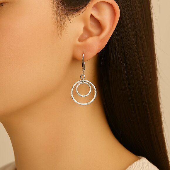 Sterling Silver Dangle Drop Earrings on Lever Back Clasp - Picture 2 of 5